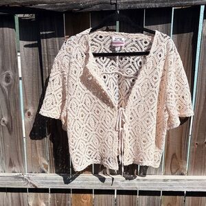 Future Collective Cream Crochet Boho Tie Top